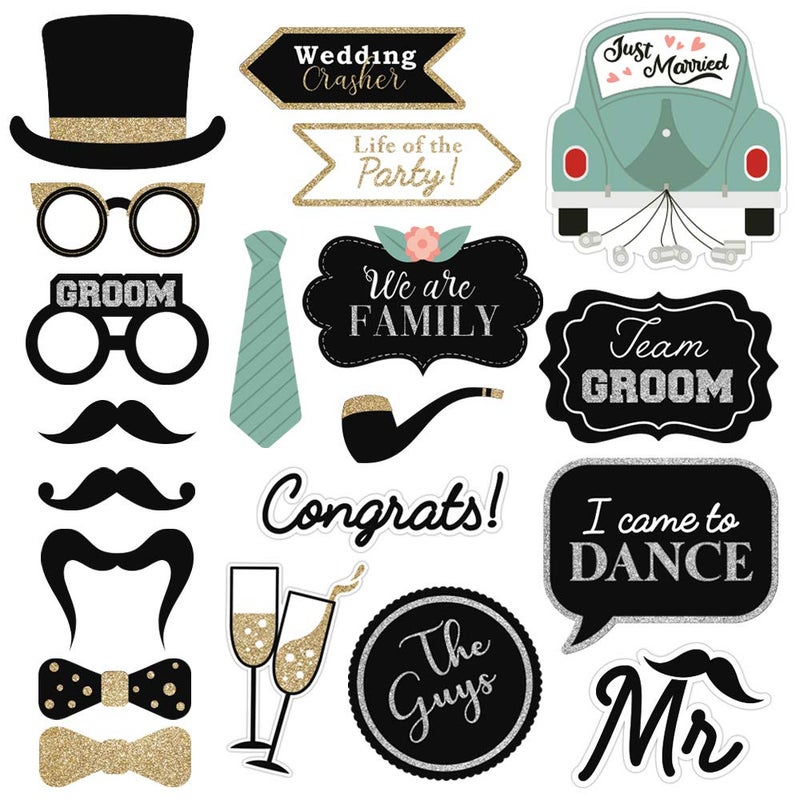 Perfect Occasion Fully Assembled Wedding Photo Booth Props - Set of 40 - Gold, Pink, Teal, & Silver Selfie Signs - Wedding Party Supplies & Decorations - Cute Designs with Real Glitter - Did We Mention No DIY - Image 4